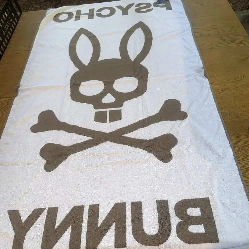 Psycho Bunny *NEW* Taupe White Orange Terry Cloth XXL Beach Towel 65 X 36 NEW!